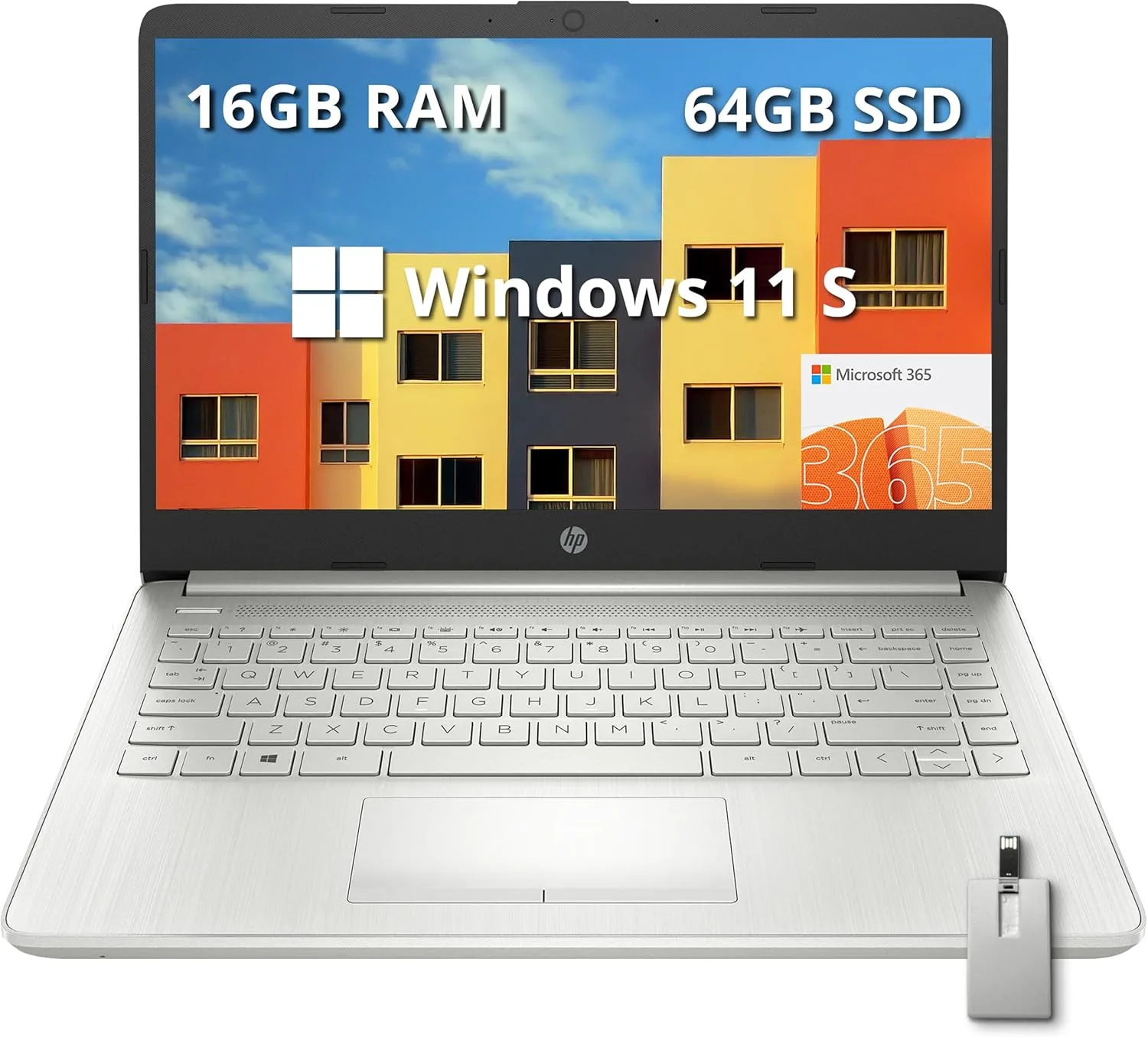 HP 2022 Stream 14" HD Laptop, AMD Athlon Silver 3050U Processor, 16GB RAM, 512GB SSD, 720p HD Webcam, AMD Radeon Graphics, Bluetooth, Windows 10 Home, Silver, 32GB SnowBell USB Card