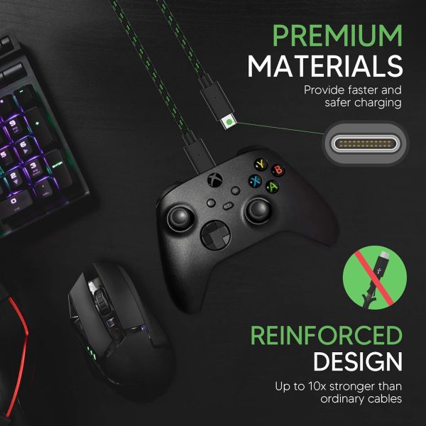 ⁦سلك شاحن وحدة تحكم TalkWorks لهاتف Xbox Series X - عبوة من 2 عبوة من كابل شحن USB C مضفر من النايلون بطول 10 أقدام - متوافق أيضًا مع Android مع سامسونج جالاكسي وبلاي ستيشن 5⁩ - الصورة ⁦4⁩