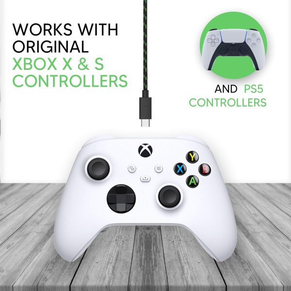 ⁦سلك شاحن وحدة تحكم TalkWorks لهاتف Xbox Series X - عبوة من 2 عبوة من كابل شحن USB C مضفر من النايلون بطول 10 أقدام - متوافق أيضًا مع Android مع سامسونج جالاكسي وبلاي ستيشن 5⁩ - الصورة ⁦3⁩