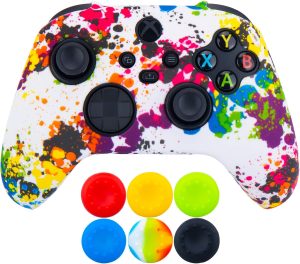 9CDeer 1 Piece of Silicone Transfer Print Protective Thick Cover Skin + 6 Thumb Grips for Xbox Series X/S Controller Graffiti