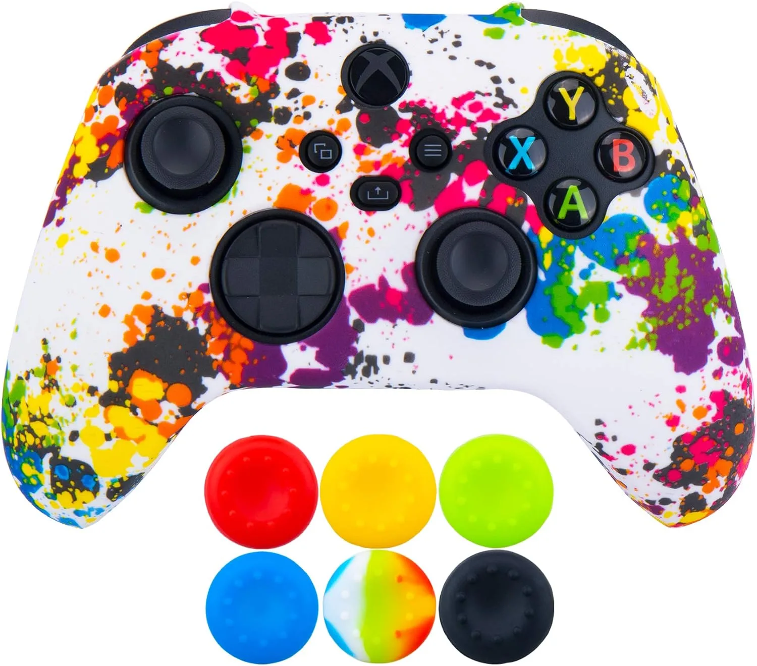 9CDeer 1 Piece of Silicone Transfer Print Protective Thick Cover Skin + 6 Thumb Grips for Xbox Series X/S Controller Graffiti