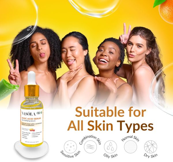 ⁦Nasola Kojic Acid Serum for Skin Clarifying, Complexion Revitalization Fade Cream with Alpha Arbutin, Vitamin C & E, & Niacinamide⁩ - الصورة ⁦6⁩