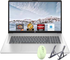 HP لابتوب 17.3 انش، شاشة FHD (1920×1080)، معالج AMD رايزن 5 (افضل من i7-11370H)، ذاكرة RAM 32GB، SSD 1TB، ويندوز 11 هوم، كاميرا ويب، واي فاي، بلوتوث، فضي طبيعي، ملحق الباكاتيك