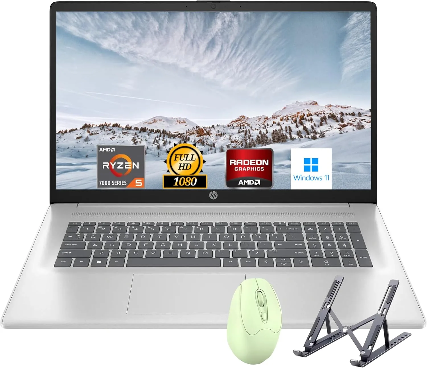 HP لابتوب 17.3 انش، شاشة FHD (1920×1080)، معالج AMD رايزن 5 (افضل من i7-11370H)، ذاكرة RAM 32GB، SSD 1TB، ويندوز 11 هوم، كاميرا ويب، واي فاي، بلوتوث، فضي طبيعي، ملحق الباكاتيك