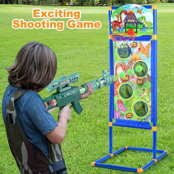 ⁦Beauenty Dinosaur Theme Shooting Game Toy for 5-10 Year Old Boys and Girls，2 Toy Foam Blasters & Guns with Shooting Target and Foam Balls, Basketball Hoop, Indoor and Outdoor Interactive Toys⁩ - الصورة ⁦4⁩