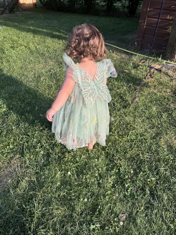 ⁦Azonee Toddler Girl Tulle Dress with Floral Embroidery, Sleeveless Summer Casual Knee-Length for Baby Girls Party Wedding Holiday Children's Mesh Princess Fluffy(100CM Green)⁩ - الصورة ⁦2⁩