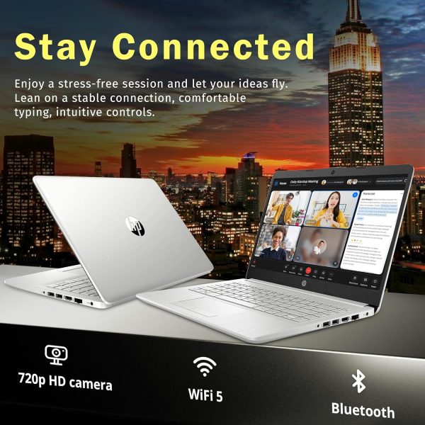 ⁦HP 2022 Stream 14" HD Laptop, AMD Athlon Silver 3050U Processor, 16GB RAM, 512GB SSD, 720p HD Webcam, AMD Radeon Graphics, Bluetooth, Windows 10 Home, Silver, 32GB SnowBell USB Card⁩ - الصورة ⁦4⁩