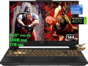 لابتوب تي يو اف F15|15.6 بوصة|144 هرتز وانتل 14-كور i7-12700H (أفضل من 11950H-32GB)|رام 32 جيحا|SSD 1 تيرا|جيفورس RTX 4070 8 جيجا|إضاءة خلفية ثاندربولت 4|USB-C|ويندوز 11 من اسوس، لون رمادي+كيبل HDMI