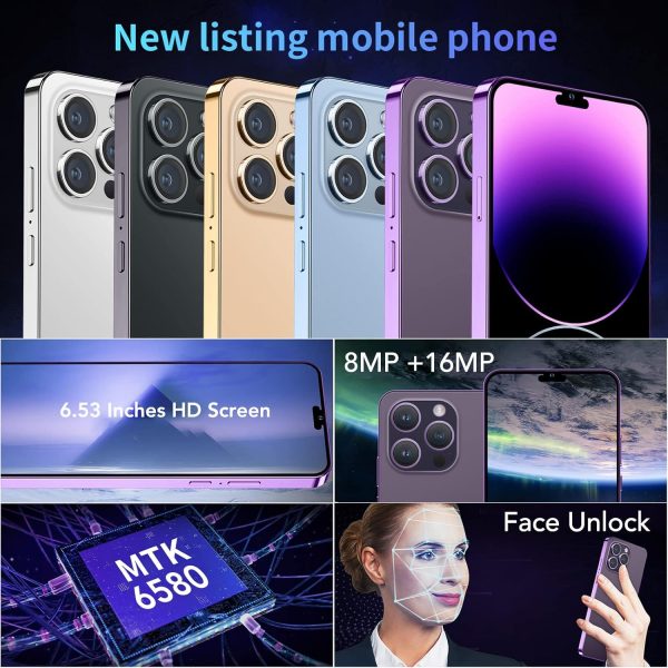 ⁦هاتف خلوي غير مقفل لنظام اندرويد 10، شاشة كبيرة 6.55 انش HD، ذاكرة RAM 4GB وروم 64GB، كاميرا 8MP 16MP، بطارية 3500mAh، التعرف على الوجه، بطاقة مزدوجة 3G الذكي، بشريحتين، أزرق⁩ - الصورة ⁦4⁩
