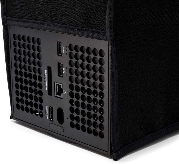 ⁦فومي ليزرد غطاء حماية من الغبار لجهاز Xbox Series X - اصلي مصنوع في الولايات المتحدة الامريكية من تكسو شيلد ببطانة مخملية فائقة النعومة وواقي من الغبار من النايلون مع منفذ كيبل خلفي (عمودي)⁩ - الصورة ⁦5⁩