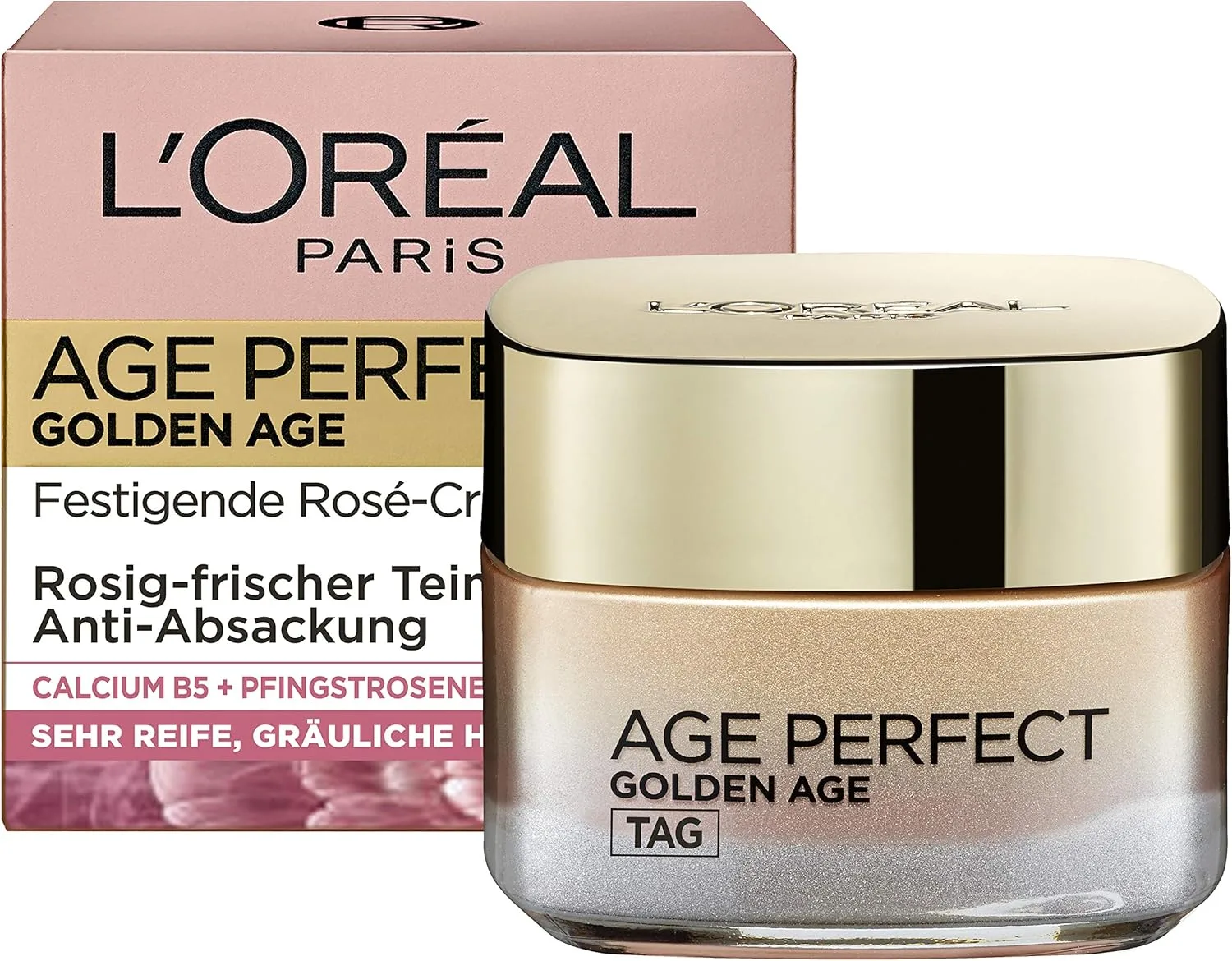 L’Oréal Paris Daily Skin Care, Age Perfect Golden Age, Anti-Ageing Face Care, Firming and Shine, for Mature and Pale Skin, with Peony Extract, 50 ml