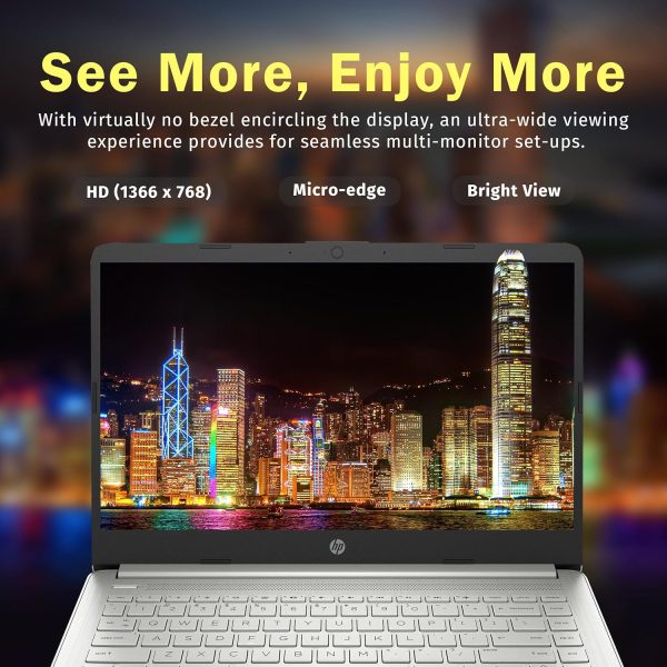 ⁦HP 2022 Stream 14" HD Laptop, AMD Athlon Silver 3050U Processor, 16GB RAM, 512GB SSD, 720p HD Webcam, AMD Radeon Graphics, Bluetooth, Windows 10 Home, Silver, 32GB SnowBell USB Card⁩ - الصورة ⁦5⁩