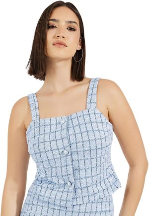 Styli Women Square Neck Tweed Crop Top