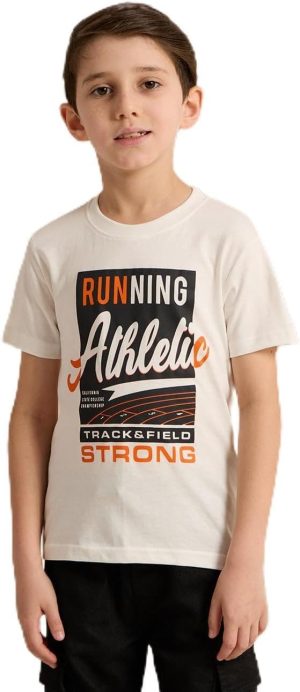 REDTAG Boys White Printed T-Shirt