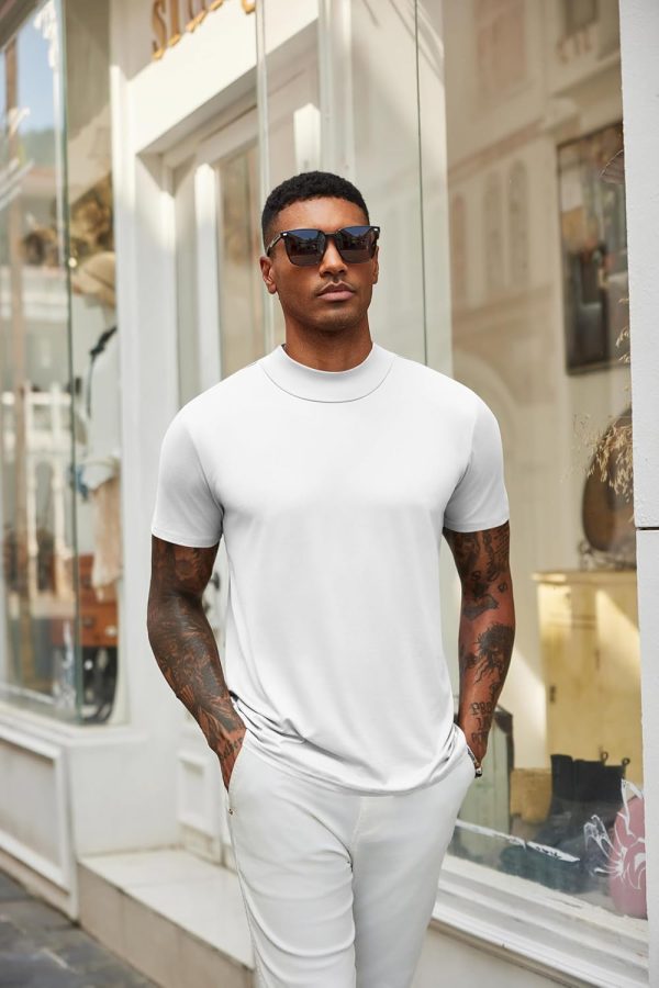 ⁦COOFANDY Men's Mock Turtleneck T Shirt Short Sleeve Slim Fit Basic Casual Undershirt Solid Color Pullover Tee⁩ - الصورة ⁦2⁩