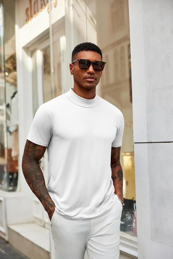 ⁦COOFANDY Men's Mock Turtleneck T Shirt Short Sleeve Slim Fit Basic Casual Undershirt Solid Color Pullover Tee⁩ - الصورة ⁦3⁩