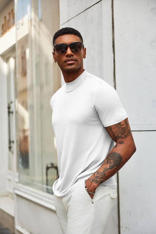 ⁦COOFANDY Men's Mock Turtleneck T Shirt Short Sleeve Slim Fit Basic Casual Undershirt Solid Color Pullover Tee⁩ - الصورة ⁦4⁩