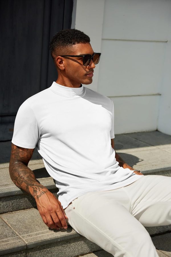 ⁦COOFANDY Men's Mock Turtleneck T Shirt Short Sleeve Slim Fit Basic Casual Undershirt Solid Color Pullover Tee⁩ - الصورة ⁦8⁩