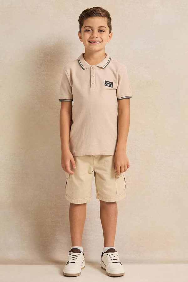 ⁦REDTAG Boys Beige Chest Logo Tipping Collar Polo⁩ - الصورة ⁦3⁩