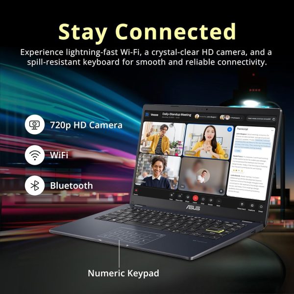 ⁦ASUS Vivobook go 14" FHD Laptop, Intel Pentium N6000 (Up to 3.30GHz), 4GB RAM, 64GB eMMC, Thin & Light, NumberPad, Webcam, HDMI, Wi-Fi, Win 11 Home in S Mode⁩ - الصورة ⁦4⁩