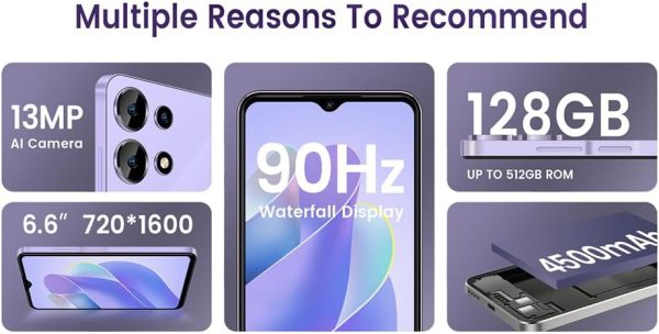 ⁦Android Smartphone KXD A10, 12GB(4+8) RAM, 128GB ROM, 6.6 Inch, 4500mAh with 4G Network, Dark Blue, Android 13 OS⁩ - الصورة ⁦7⁩