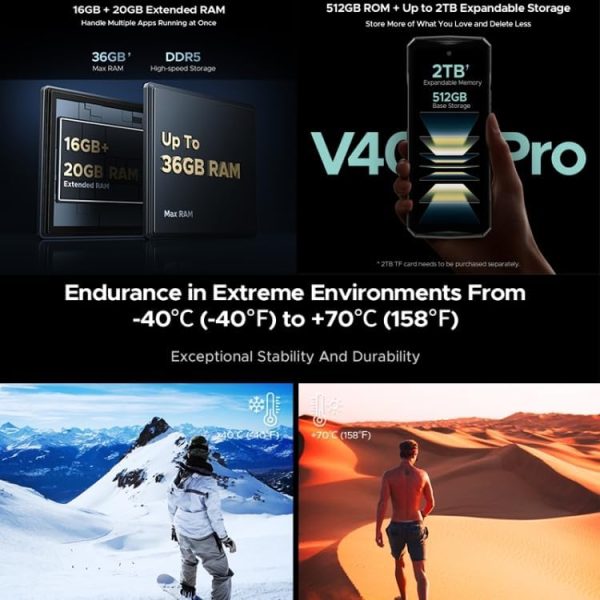 ⁦Doo.goo V40 Pro Rugged Phone, 16GB + 512GB, 6.78-inch Android 14 Dimensity 7300 Octa-Core Processor, 5G, OTG, NFC (Silver)⁩ - الصورة ⁦9⁩