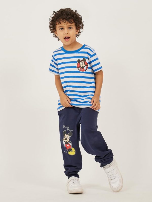 ⁦Styli Boys Mickey Mouse Print Detail Short Sleeve Striped T-Shirt⁩ - الصورة ⁦3⁩