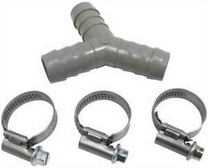 Washing Machine Dishwasher Drain Hose Y Piece Joiner Connector Splitter Kit 17mm (Grey+3 clamps)