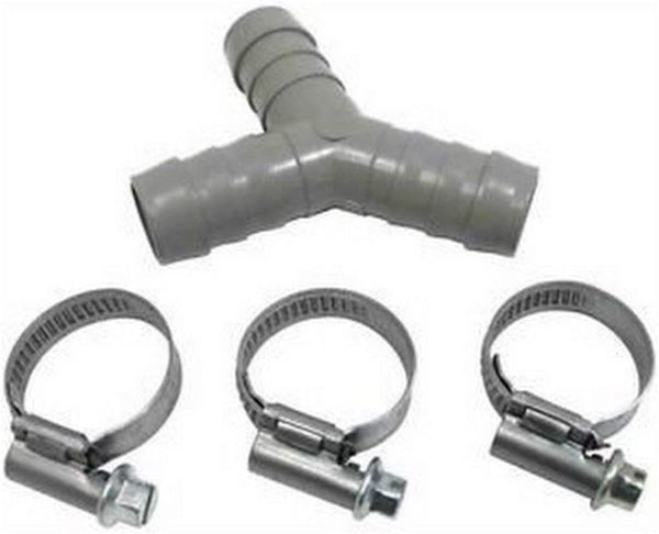 Washing Machine Dishwasher Drain Hose Y Piece Joiner Connector Splitter Kit 17mm (Grey+3 clamps)