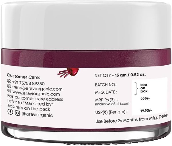 ⁦Aravi Organic Beetroot Lip Scrub with Shea Butter & Cocoa Butter – For Dark, Chapped & Pigmented Lips – Suitable for Men and Women - 0.5 FL Oz / 15gm⁩ - الصورة ⁦2⁩