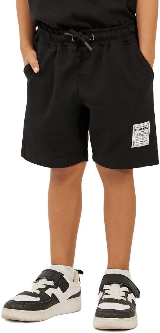 Styli Boys Badge Detail Drawstring Waist Shorts With Side And Back Pockets