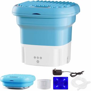 غسالة محمولة صغيرة قابلة للطي مع سلة تصريف لغسل ملابس الاطفال والملابس الداخلية مناسبة للتخييم والسفر والمساحات الصغيرة (ازرق)، من نالاكال، تحميل علوي