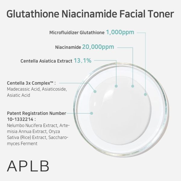 ⁦APLB Glutathione Niacinamide Facial Toner | LIPO GLUTA NIAC CEN™ 15.2% 5.41 FL.OZ/Korean Skincare, Replenishing moisture, Revitalize for gentle and improve skin texture through Niacinamide⁩ - الصورة ⁦4⁩