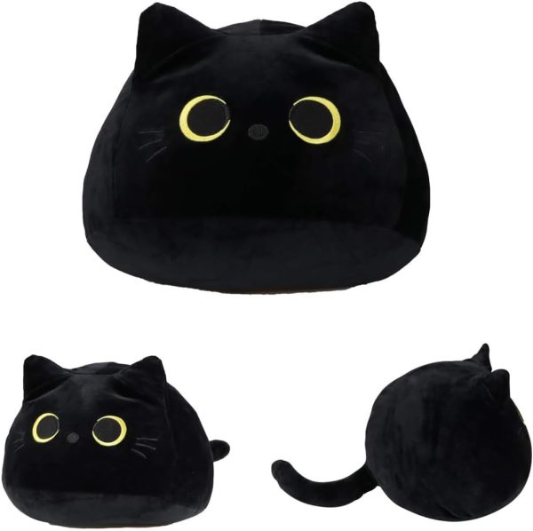⁦Tazweeq Black Cat Plush Toy, Cat Plush Toy Pillow, Fat Plushie, Kawaii Pillows Cat Shape Design Lumbar Back Cushion Decoration, Cute Cat Plush Toy Gift for Girl Boy Girlfriend (Black 15.7")⁩ - الصورة ⁦7⁩