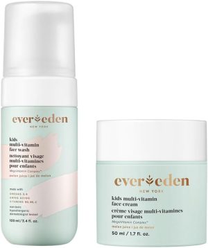 Evereden Kids Happy Face Duo: Kids Face Cream, 1.7 oz. & Kids Face Wash, 100 ml | Melon Juice Scent | 2 Item Bundle Set | Plant Based Ingredients | Clean and Natural Skincare for Kids