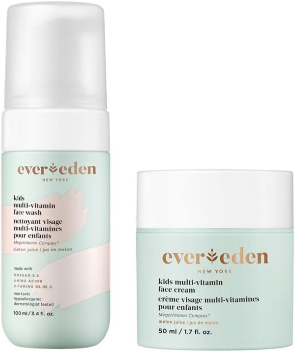 Evereden Kids Happy Face Duo: Kids Face Cream, 1.7 oz. & Kids Face Wash, 100 ml | Melon Juice Scent | 2 Item Bundle Set | Plant Based Ingredients | Clean and Natural Skincare for Kids