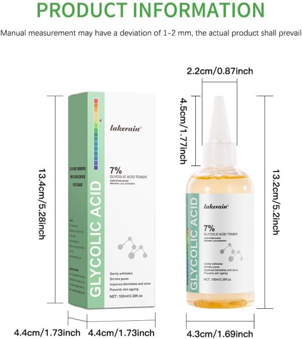 ⁦Azonee Glycolic Acid Toner, Glycolic Acid 7% Toning Solution, 100ml Glycolic Acid 7% Exfoliating Toner, Glycolic Acid Serum, Gently Exfoliates,Smooths Skin Texture,Control Skin Water and Oil Balance⁩ - الصورة ⁦6⁩