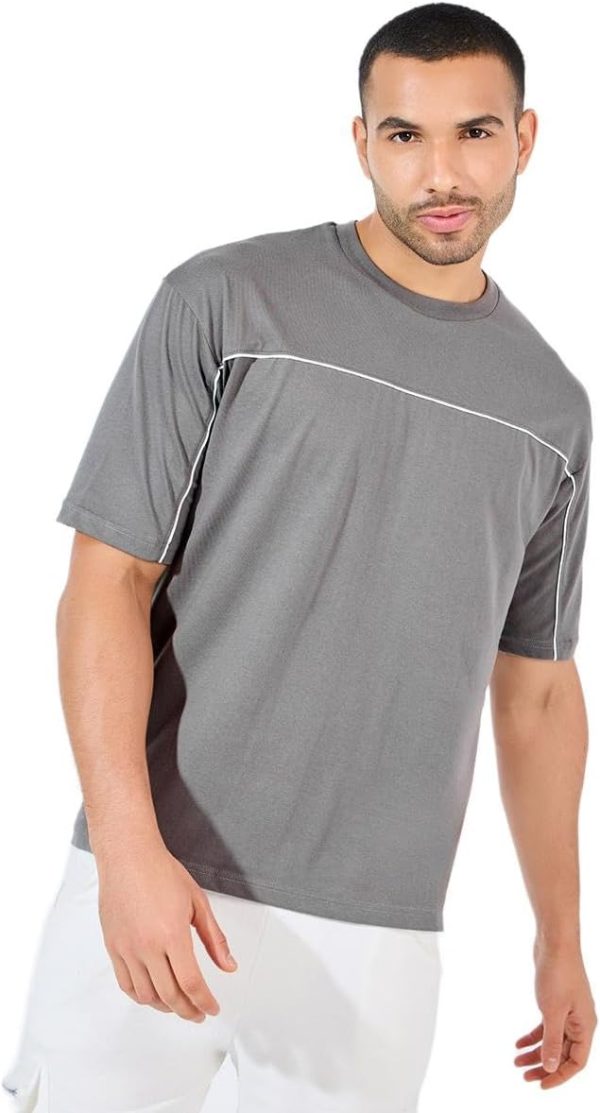 Styli Men Contrast Seam Piping Detail Oversized T-Shirt