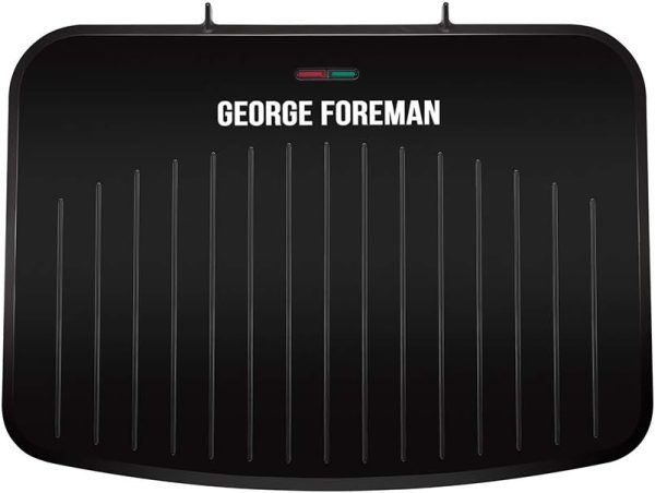 George Foreman Large Electric Fit Grill [Non stick, Healthy, Griddle, Toastie, Hot plate, Panini, BBQ, Energy saving, Vertical storage, Easy clean, Drip tray, Ready to cook light] Black, 2400W 25820
