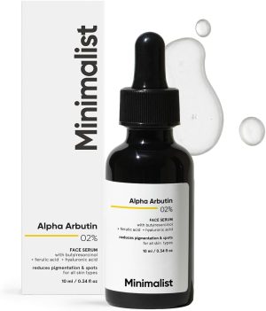 Minimalist Dark Spots Removal Serum with 2% Alpha Arbutin for Hyperpigmentation | Suitable for All Skin Type | Face Serum for Blemishes, Acne Marks & Tanning with Hyaluronic Acid & Butylresorcinol |