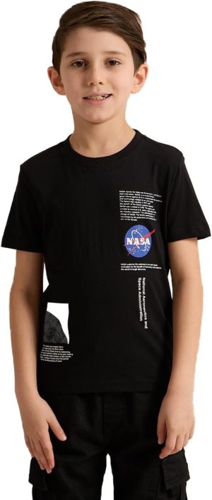 REDTAG Boys Black Printed T-Shirt