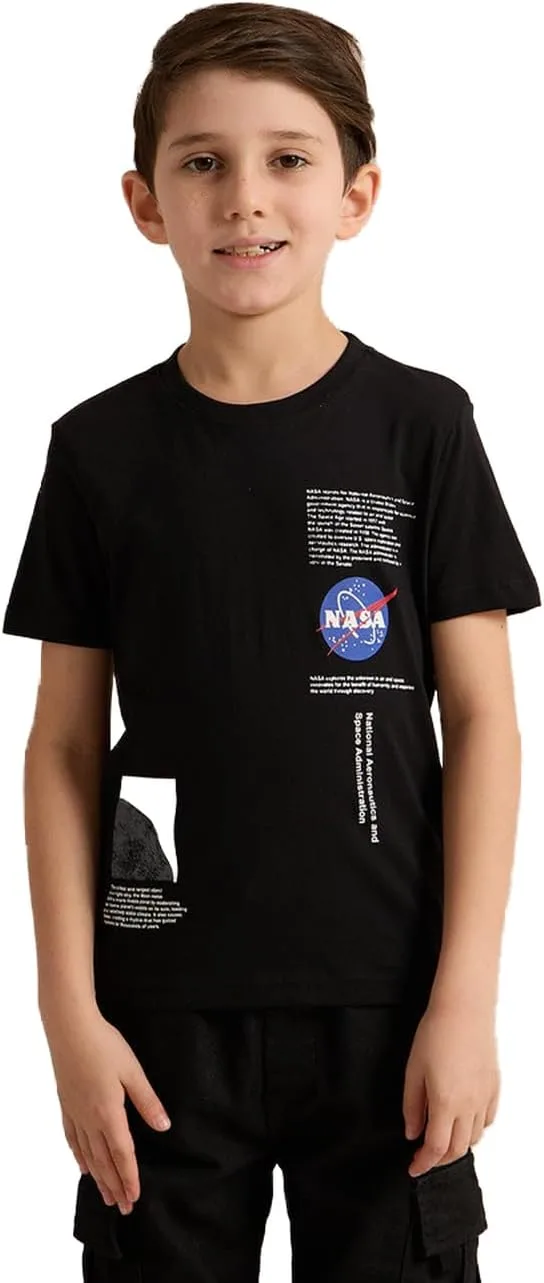 REDTAG Boys Black Printed T-Shirt