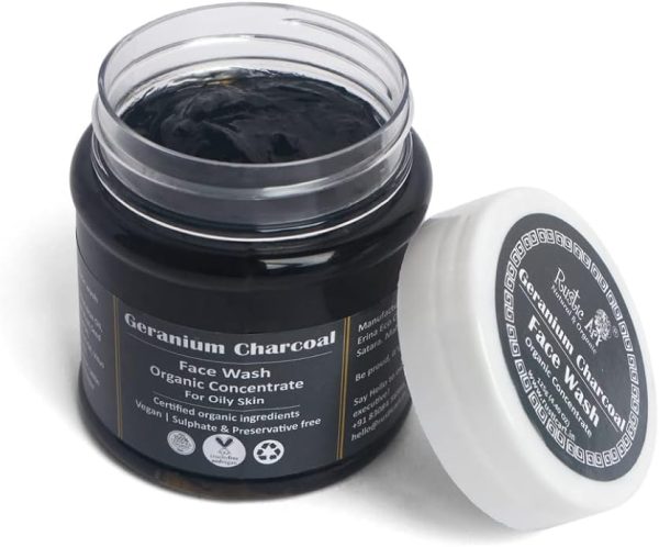 Rustic Art Geranium Charcoal Face Wash Concentrate | For Oily Skin | Deep cleanses pores, Reduces blackheads & whiteheads | 125 Gm