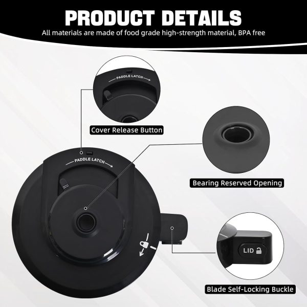⁦Ice Cream Maker Outer Bowl Lid for Ninja NC301, NC299AMZ, NC300, NC201, NC101 Series (No Paddle) – Replacement Ice Cream Maker Accessory, Compatible with Ninja NC Series for Home Use (Black)⁩ - الصورة ⁦6⁩