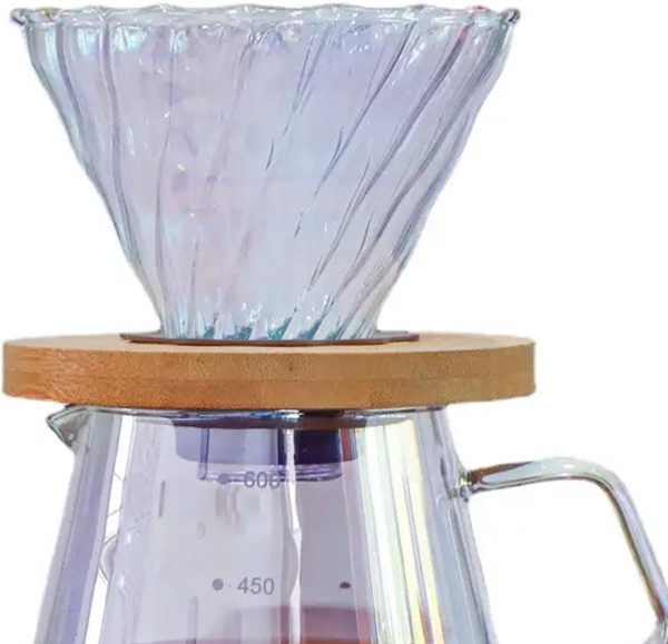 ⁦SHAR V60 Glass Dripper, Pour Over Coffee Maker, Reusable Filter Cone, Eco-Friendly, Suitable for Home or Office, Fits All Coffee Cups & Mugs, Clear, Modern, Manual, 1 Count⁩ - الصورة ⁦6⁩