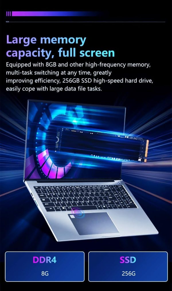 ⁦لابتوب 16 انش، انتل سيليرون N5095 رباعي النواة 2.0GHz، 8GB DDR4، 256GB SSD، شاشة FHD IPS، ويندوز 11، خفيف الوزن ومحمول، كاميرا ويب، واي فاي، بلوتوث، فتح بصمة الاصبع، مثالي للعمل والدراسة⁩ - الصورة ⁦6⁩