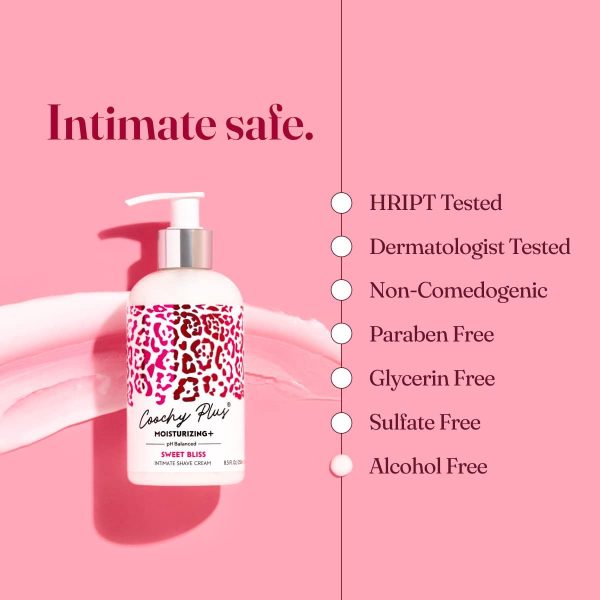 ⁦Coochy Plus Intimate Shaving Cream SWEET BLISS For Pubic, Bikini Line, Armpit - Rash-Free With Patent-Pending MOISTURIZING+ Formula Prevents Razor Burns & Bumps, In-Grown Hairs (Bottle 8.5oz)⁩ - الصورة ⁦4⁩