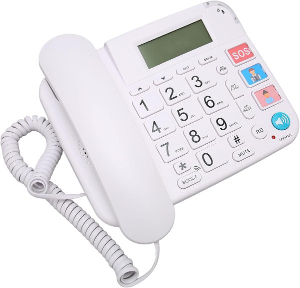 Corded Landline, Big Button Phone Volume Adjustment LCD Display Plug and Play Noise Reduction with Speaker for Elderly