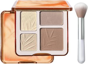 Excefore 4 Colours Contour Palette with Brush, Pressed Fine Powder Contouring Palette, Blendable, Buildable Makeup, Long Lasting Lightweight Makeup Kit (Light Shadow)