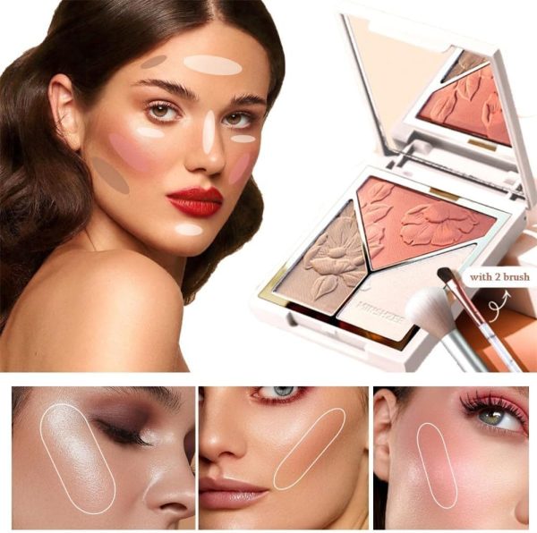 ⁦Azonee 3-in-1 Contour Palette, Highlighter, Contouring, Blusher with 2 Brushes, Silky Makeup Contouring Powder Palette⁩ - الصورة ⁦2⁩
